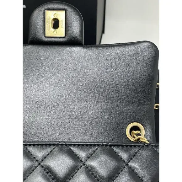 CHANEL 22S Black Mini Rectangle Pearl Crush Braid Gold Ball Flap Bag Unused - Picture 13 of 16